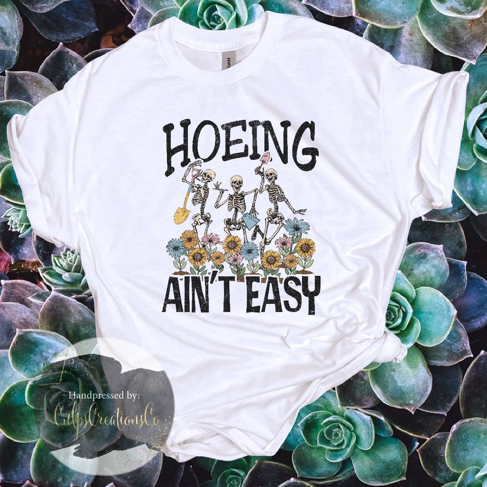 Hoeing ain't easy plant lovers short sleeve skeleton plant design tee